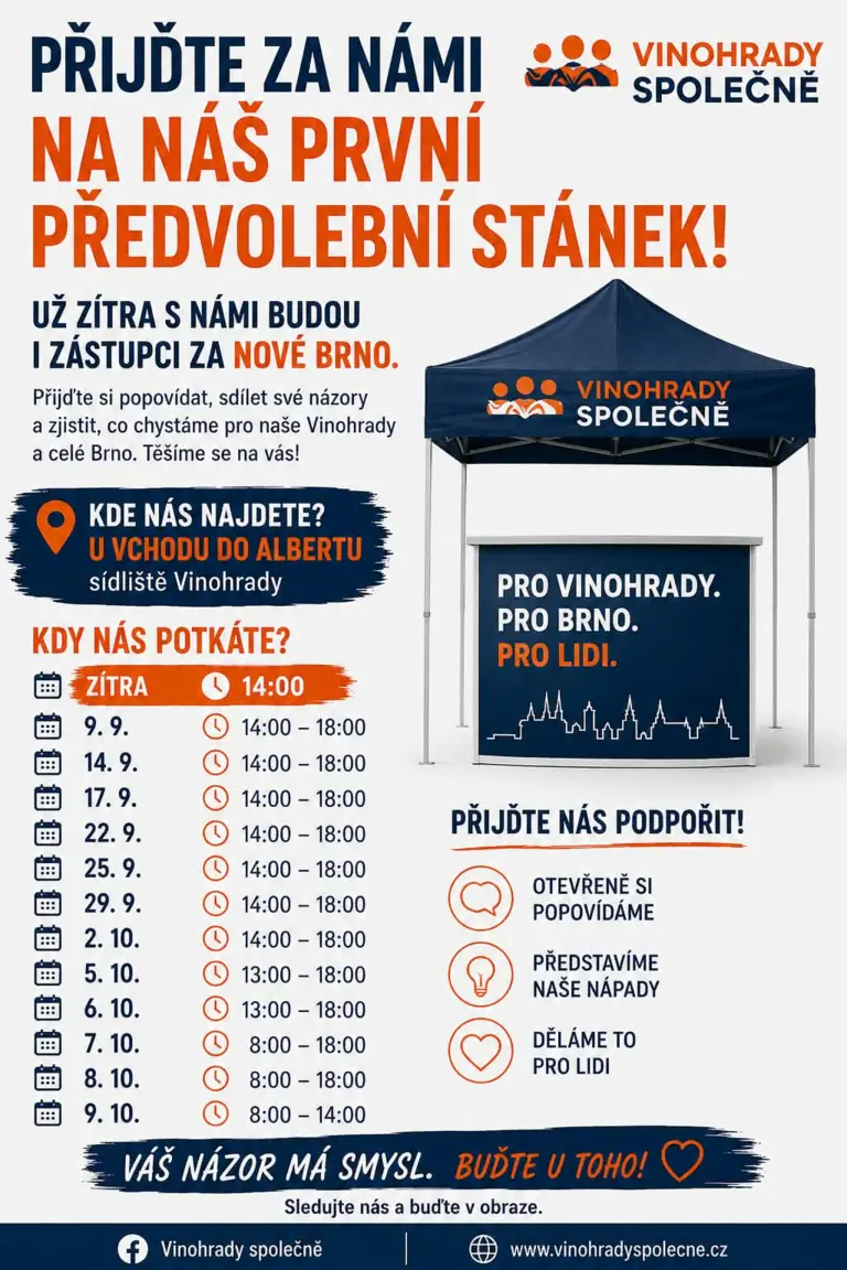 Termíny předvolebního stánku Vinohrady společně u Albertu na sídlišti Vinohrady